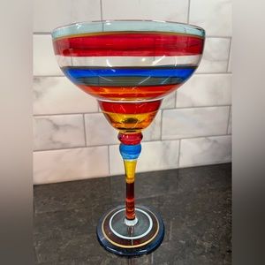 Pier 1 Imports Colorful Rainbow Multi Stripe Margarita Glass
